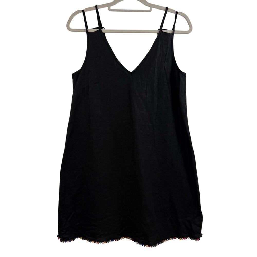 NWT BCBGeneration Black Pom Pom Hem Mini Dress Small Shift Linen Blend Beach